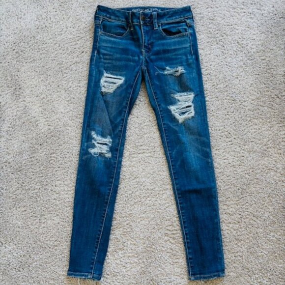 American Eagle super super stretch X distressed jeans size 4 - Picture 1 of 8